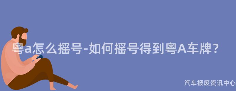 粤a怎么摇号-如何摇号得到粤A车牌？